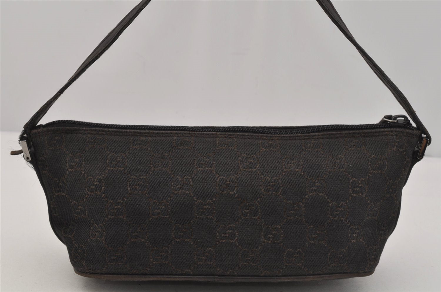 Authentic GUCCI Vintage Hand Bag Pouch Purse GG Canvas Leather 07198 Brown 1657J