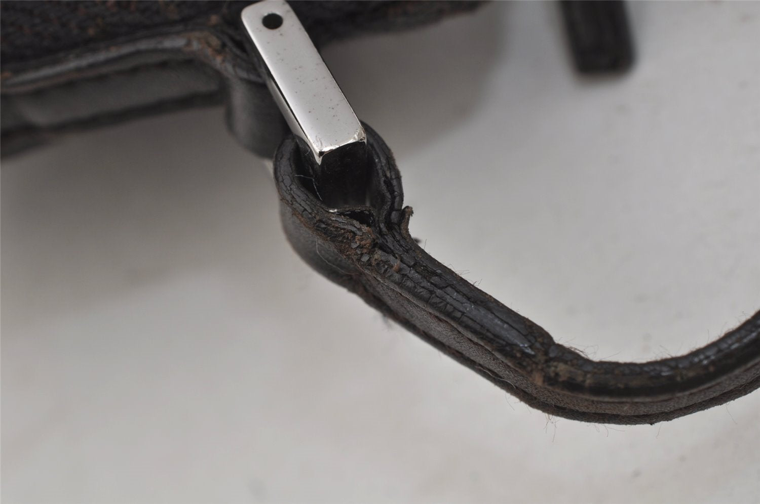 Authentic GUCCI Vintage Hand Bag Pouch Purse GG Canvas Leather 07198 Brown 1657J