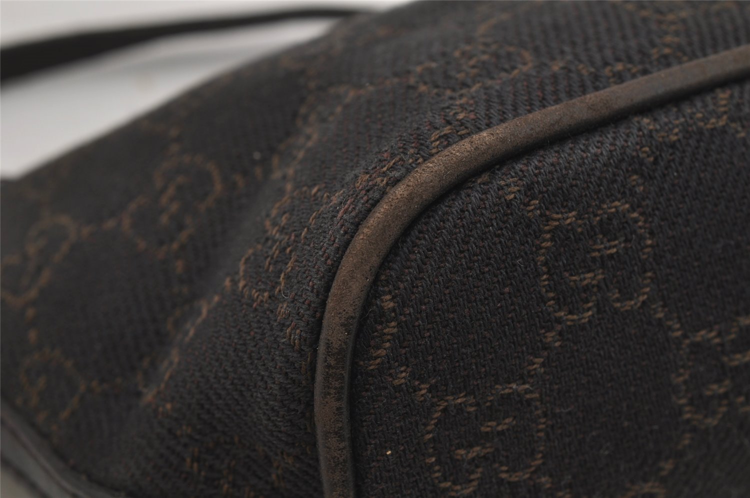 Authentic GUCCI Vintage Hand Bag Pouch Purse GG Canvas Leather 07198 Brown 1657J