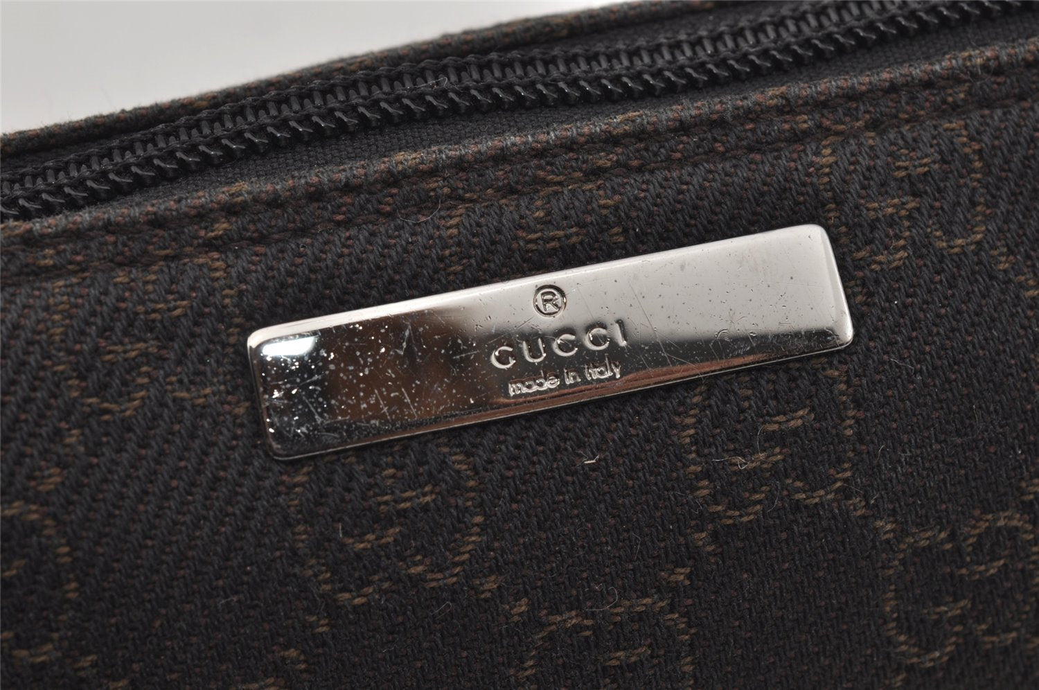 Authentic GUCCI Vintage Hand Bag Pouch Purse GG Canvas Leather 07198 Brown 1657J