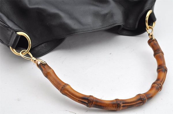 Authentic GUCCI Bamboo 2Way Shoulder Hand Bag Leather Black 0011577 Junk 1657K