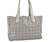 Authentic CHANEL New Travel Line Shoulder Tote Bag Nylon Leather Silver 1659K