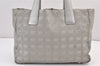 Authentic CHANEL New Travel Line Shoulder Tote Bag Nylon Leather Silver 1659K