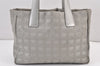 Authentic CHANEL New Travel Line Shoulder Tote Bag Nylon Leather Silver 1659K