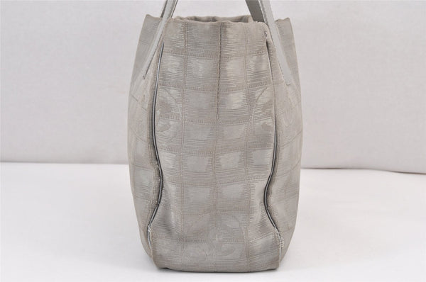 Authentic CHANEL New Travel Line Shoulder Tote Bag Nylon Leather Silver 1659K