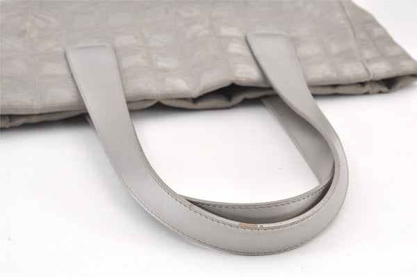 Authentic CHANEL New Travel Line Shoulder Tote Bag Nylon Leather Silver 1659K