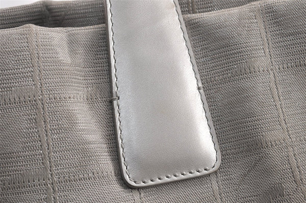 Authentic CHANEL New Travel Line Shoulder Tote Bag Nylon Leather Silver 1659K