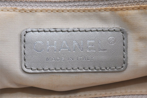 Authentic CHANEL New Travel Line Shoulder Tote Bag Nylon Leather Silver 1659K