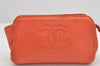 Authentic CHANEL Caviar Skin CC Logo Cosmetic Pouch Purse Orange Junk 1661K