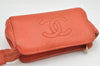 Authentic CHANEL Caviar Skin CC Logo Cosmetic Pouch Purse Orange Junk 1661K