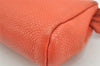 Authentic CHANEL Caviar Skin CC Logo Cosmetic Pouch Purse Orange Junk 1661K