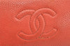 Authentic CHANEL Caviar Skin CC Logo Cosmetic Pouch Purse Orange Junk 1661K