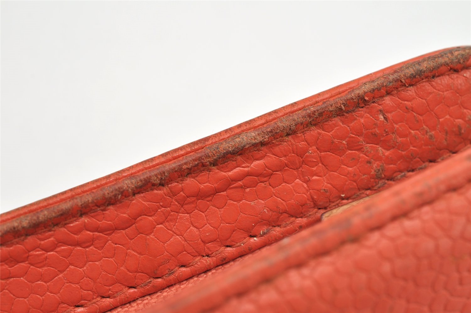 Authentic CHANEL Caviar Skin CC Logo Cosmetic Pouch Purse Orange Junk 1661K