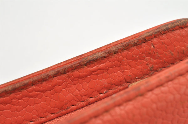 Authentic CHANEL Caviar Skin CC Logo Cosmetic Pouch Purse Orange Junk 1661K
