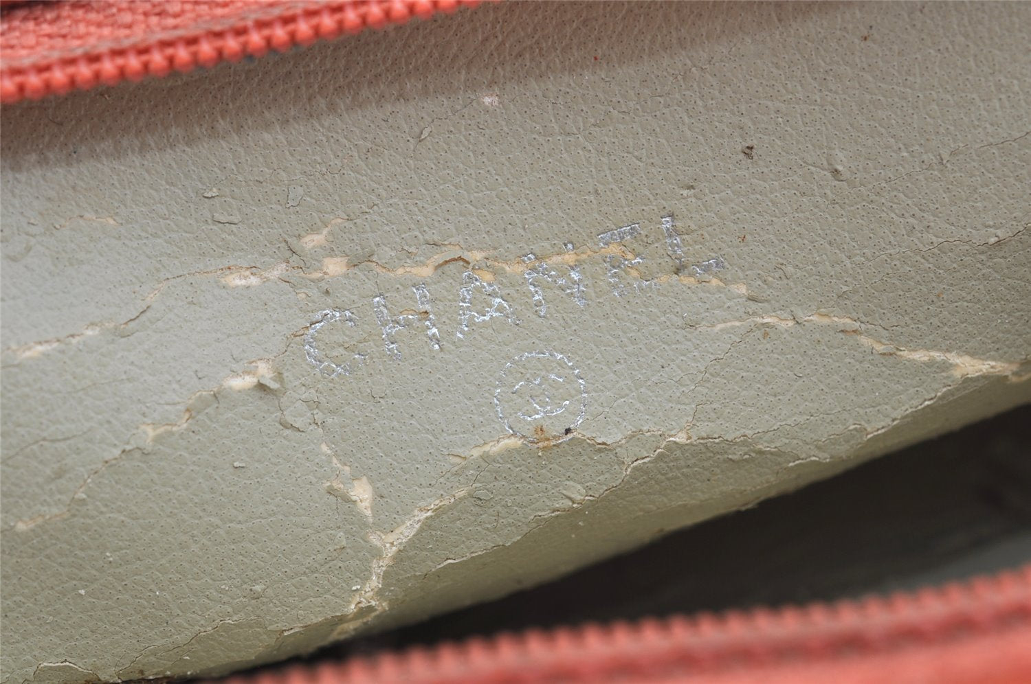Authentic CHANEL Caviar Skin CC Logo Cosmetic Pouch Purse Orange Junk 1661K