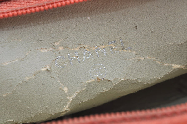 Authentic CHANEL Caviar Skin CC Logo Cosmetic Pouch Purse Orange Junk 1661K