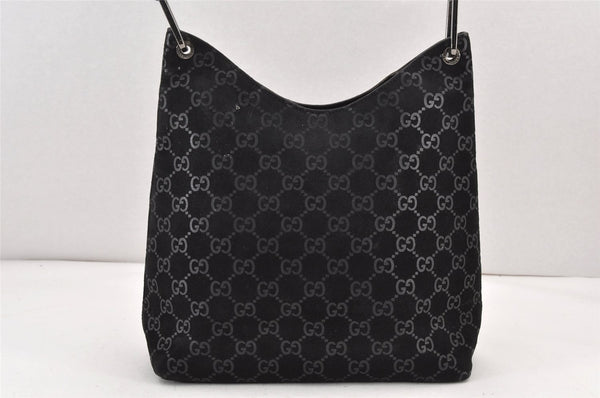 Authentic GUCCI Bamboo Shoulder Bag GG Suede Leather Black 0013007 Junk 1663K