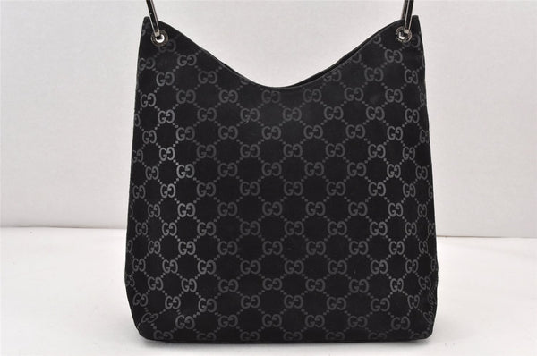 Authentic GUCCI Bamboo Shoulder Bag GG Suede Leather Black 0013007 Junk 1663K