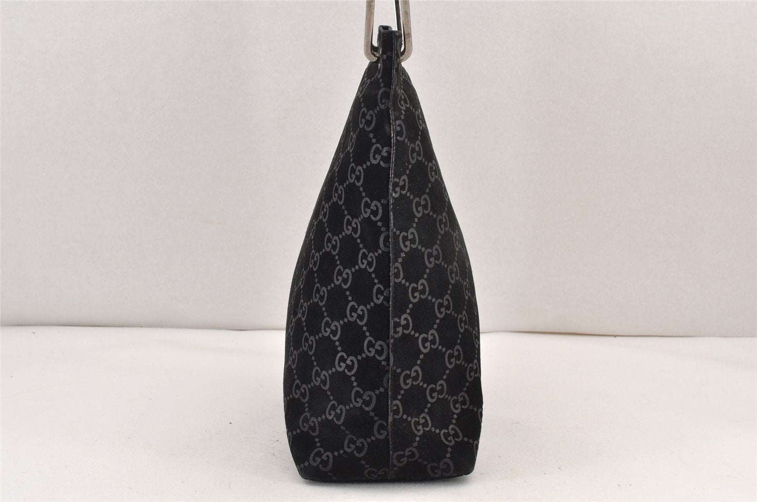 Authentic GUCCI Bamboo Shoulder Bag GG Suede Leather Black 0013007 Junk 1663K
