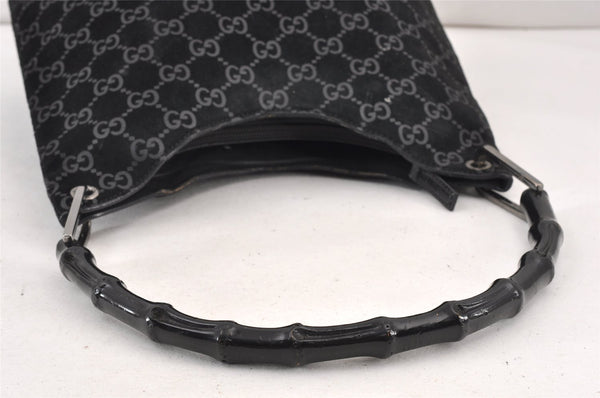 Authentic GUCCI Bamboo Shoulder Bag GG Suede Leather Black 0013007 Junk 1663K