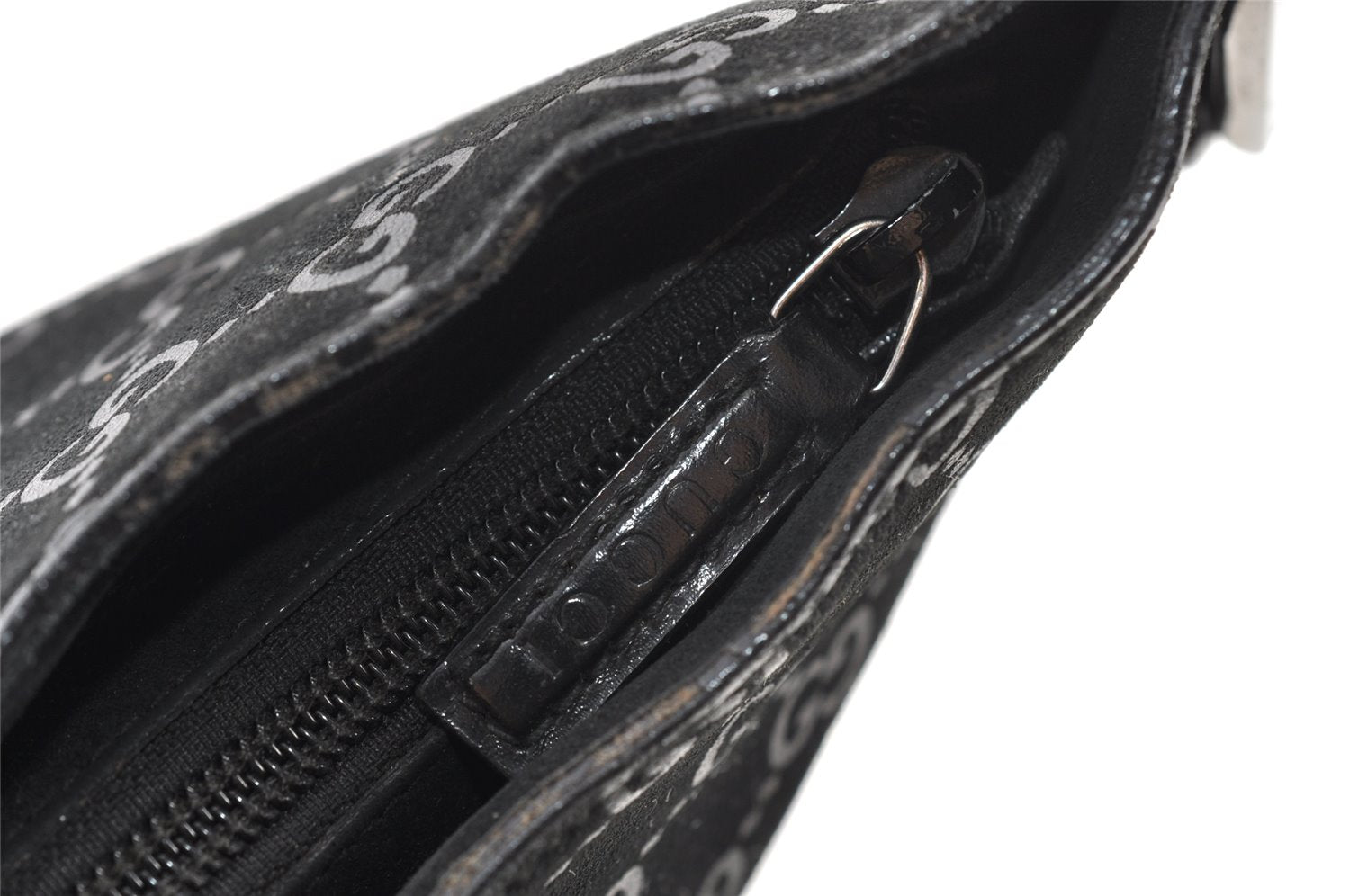 Authentic GUCCI Bamboo Shoulder Bag GG Suede Leather Black 0013007 Junk 1663K