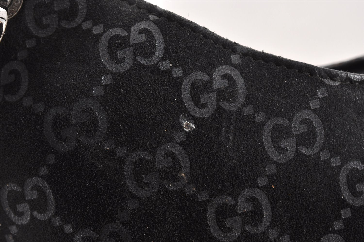 Authentic GUCCI Bamboo Shoulder Bag GG Suede Leather Black 0013007 Junk 1663K