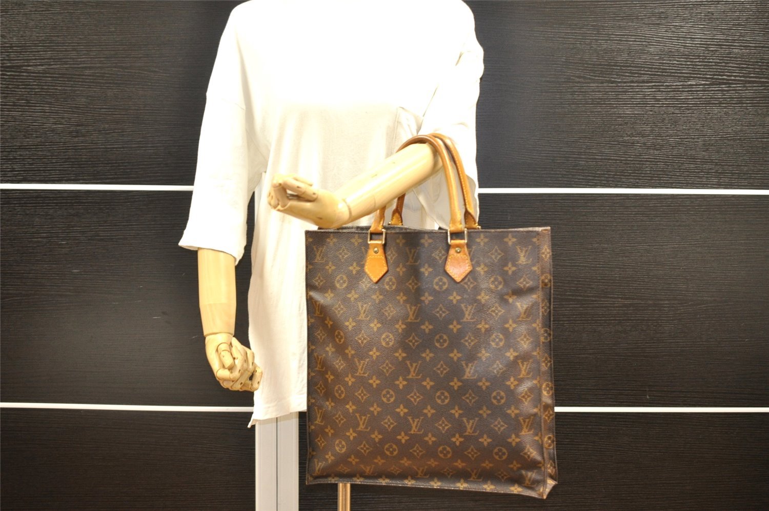 Authentic Louis Vuitton Monogram Sac Plat Hand Tote Bag M51140 LV Junk 1665I