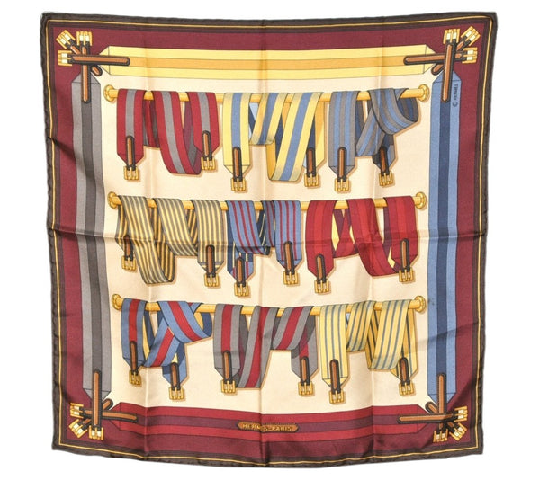 Authentic HERMES Petit Carre 40 Scarf Handkerchief "Sangles" Silk Brown 1672K