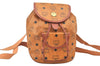 Authentic MCM Visetos Leather Vintage Drawstring Backpack Purse Brown 1673I