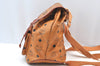 Authentic MCM Visetos Leather Vintage Drawstring Backpack Purse Brown 1673I