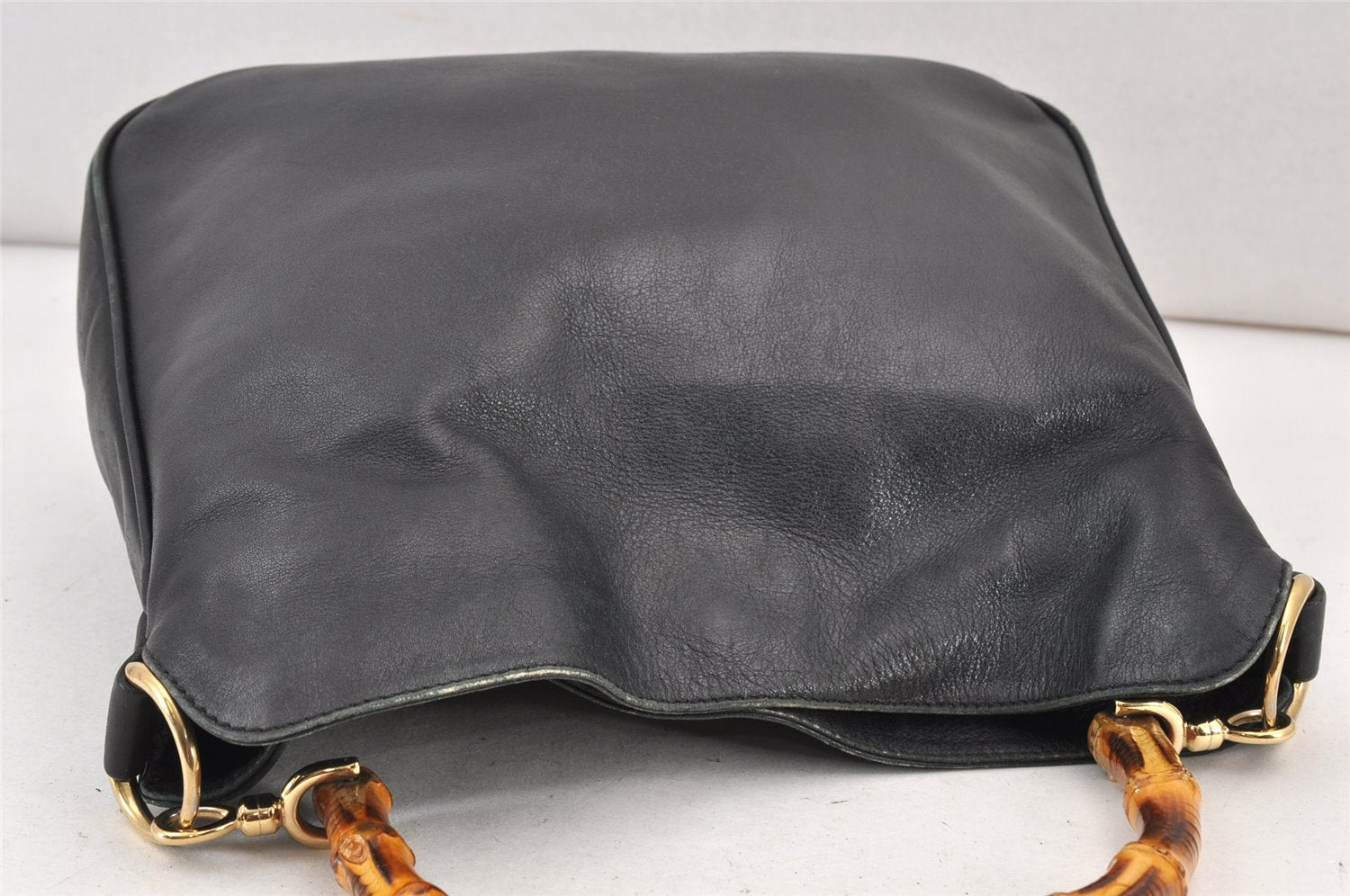 Authentic GUCCI Bamboo 2Way Shoulder Hand Bag Purse Leather Black Junk 1673K