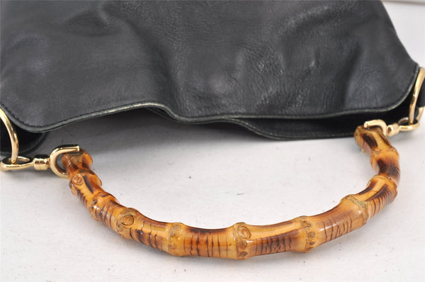 Authentic GUCCI Bamboo 2Way Shoulder Hand Bag Purse Leather Black Junk 1673K