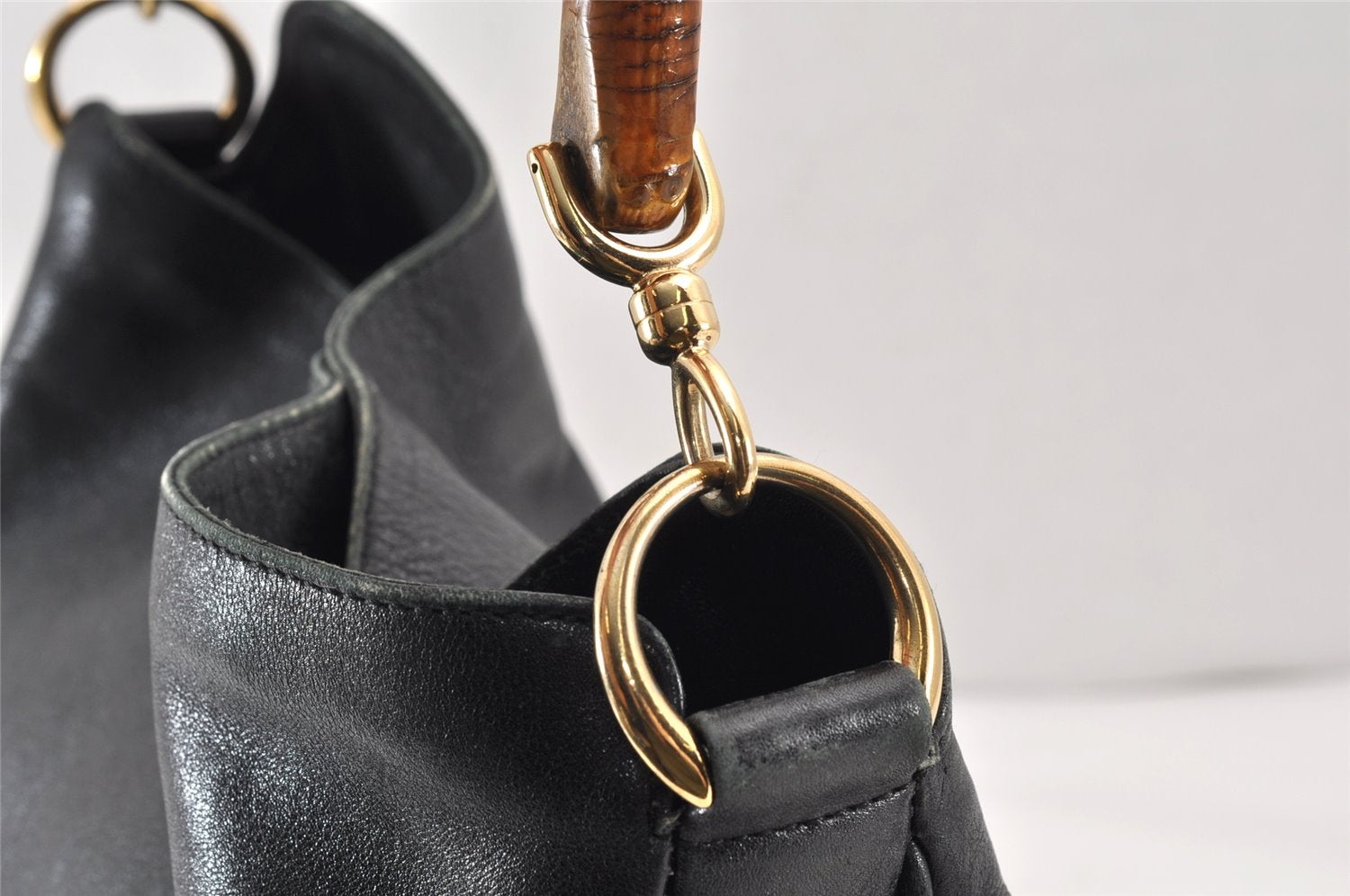Authentic GUCCI Bamboo 2Way Shoulder Hand Bag Purse Leather Black Junk 1673K