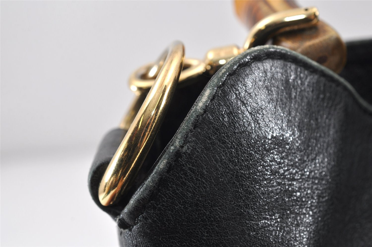 Authentic GUCCI Bamboo 2Way Shoulder Hand Bag Purse Leather Black Junk 1673K