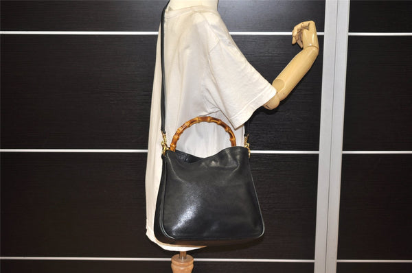 Authentic GUCCI Bamboo 2Way Shoulder Hand Bag Purse Leather Black Junk 1673K