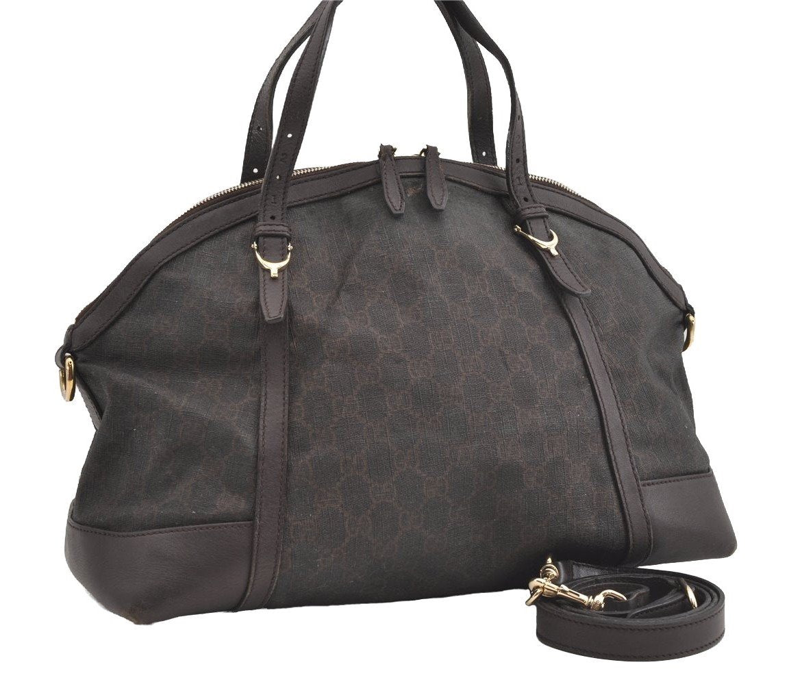 Authentic GUCCI 2Way Shoulder Hand Bag GG PVC Leather 309614 Brown 1674J