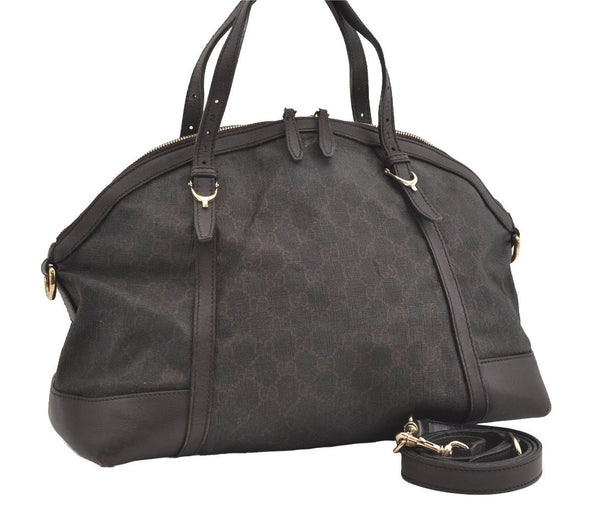 Authentic GUCCI 2Way Shoulder Hand Bag GG PVC Leather 309614 Brown 1674J