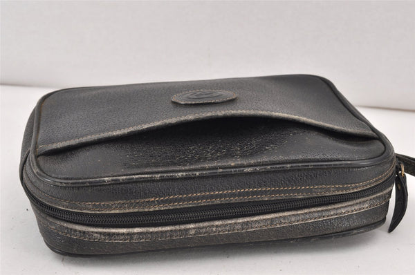Authentic GUCCI Vintage Clutch Hand Bag Purse Leather Black Junk 1674K