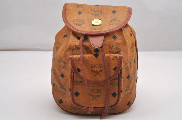 Authentic MCM Vintage Visetos Leather Drawstring Backpack Brown 1676J