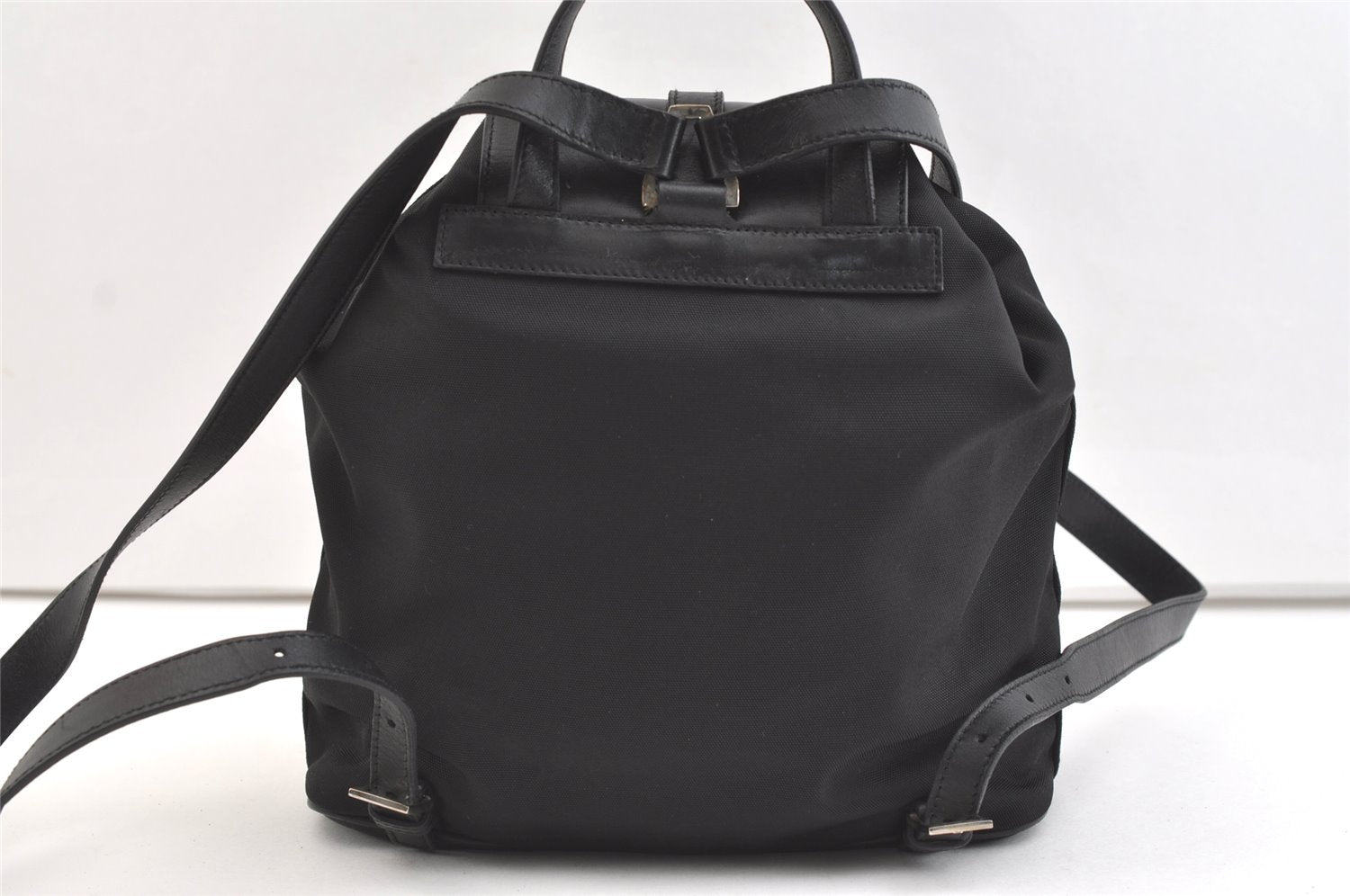 Authentic GUCCI Jackie Drawstring Backpack Nylon Leather 0030245 Black 1676K