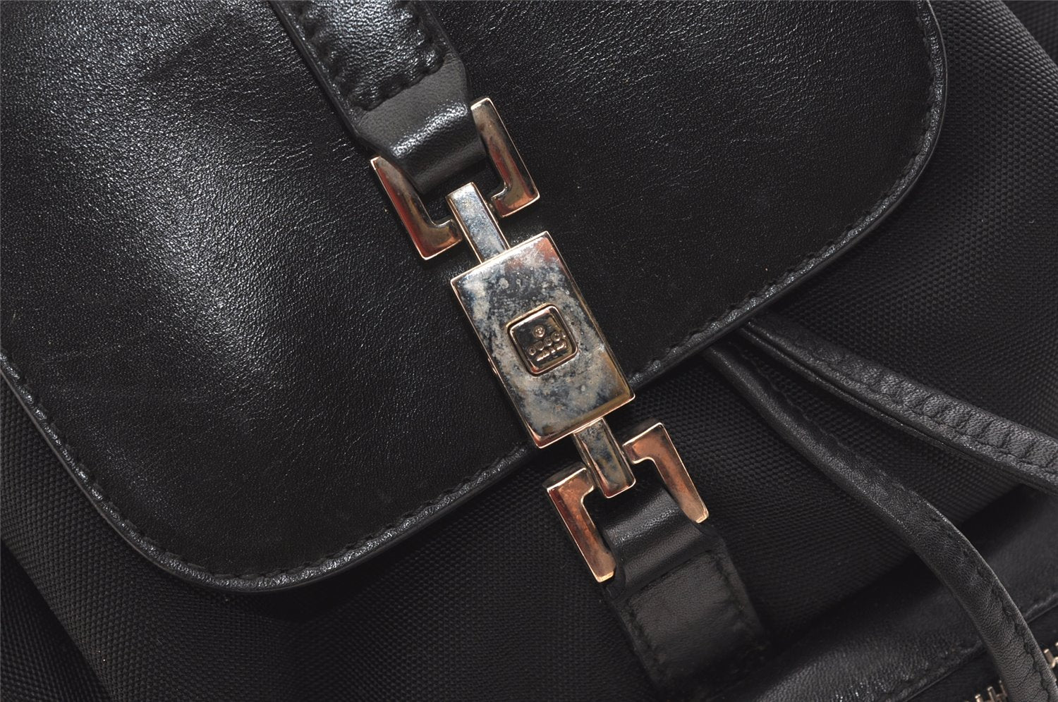Authentic GUCCI Jackie Drawstring Backpack Nylon Leather 0030245 Black 1676K
