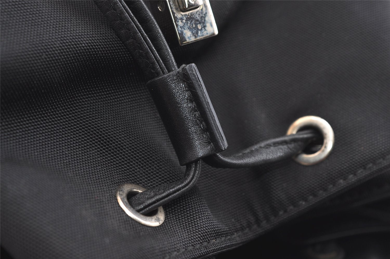 Authentic GUCCI Jackie Drawstring Backpack Nylon Leather 0030245 Black 1676K