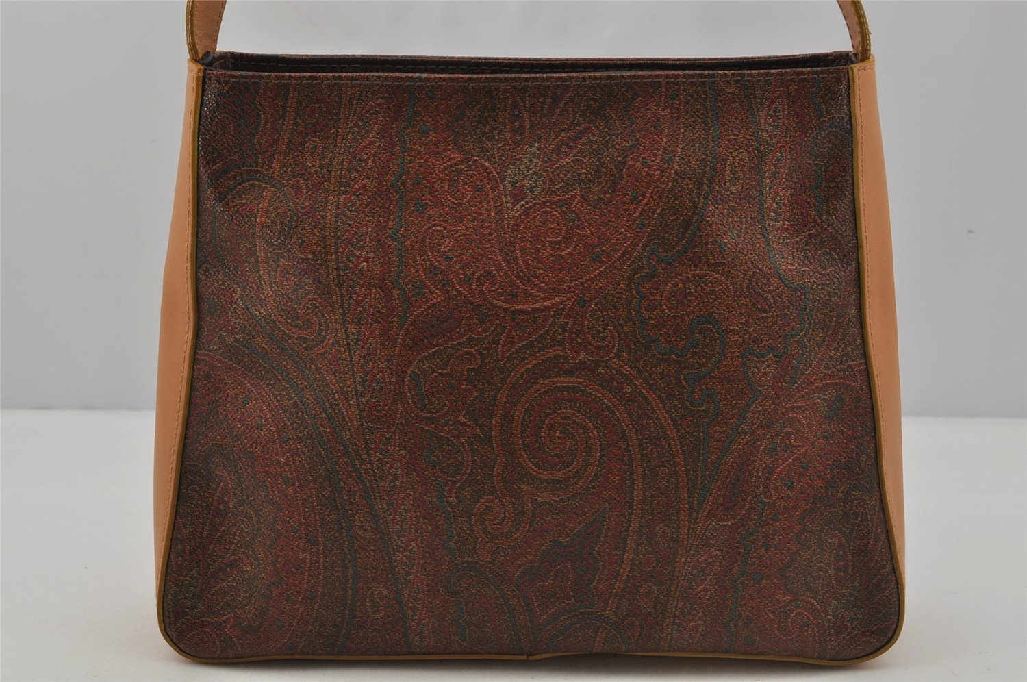 Authentic ETRO Paisley Shoulder Hand Bag Purse PVC Leather Bordeaux Red 1679J