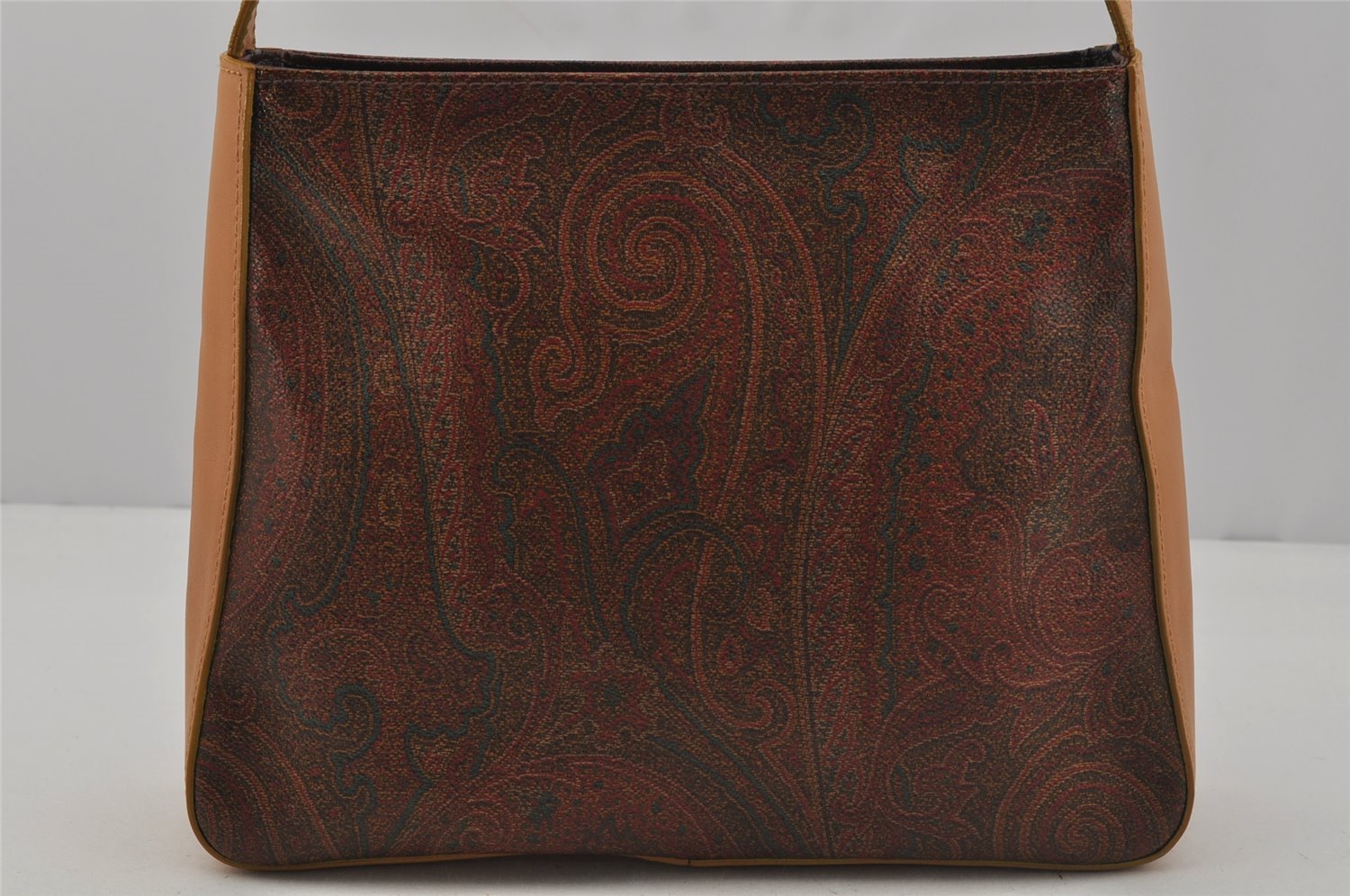 Authentic ETRO Paisley Shoulder Hand Bag Purse PVC Leather Bordeaux Red 1679J