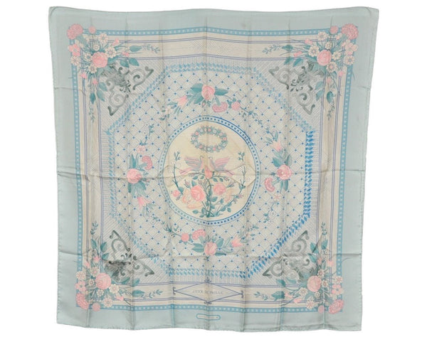 Authentic HERMES Carre 90 Scarf "JEUX DE PAILLE" Silk Light Blue 1681K