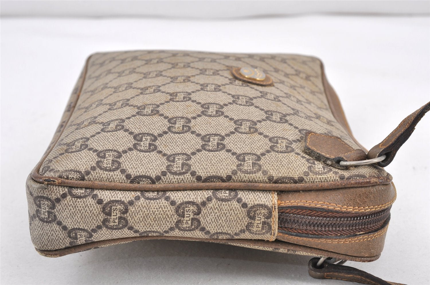 Authentic GUCCI GG Plus Clutch Hand Bag Purse GG PVC Leather Brown Junk 1682K