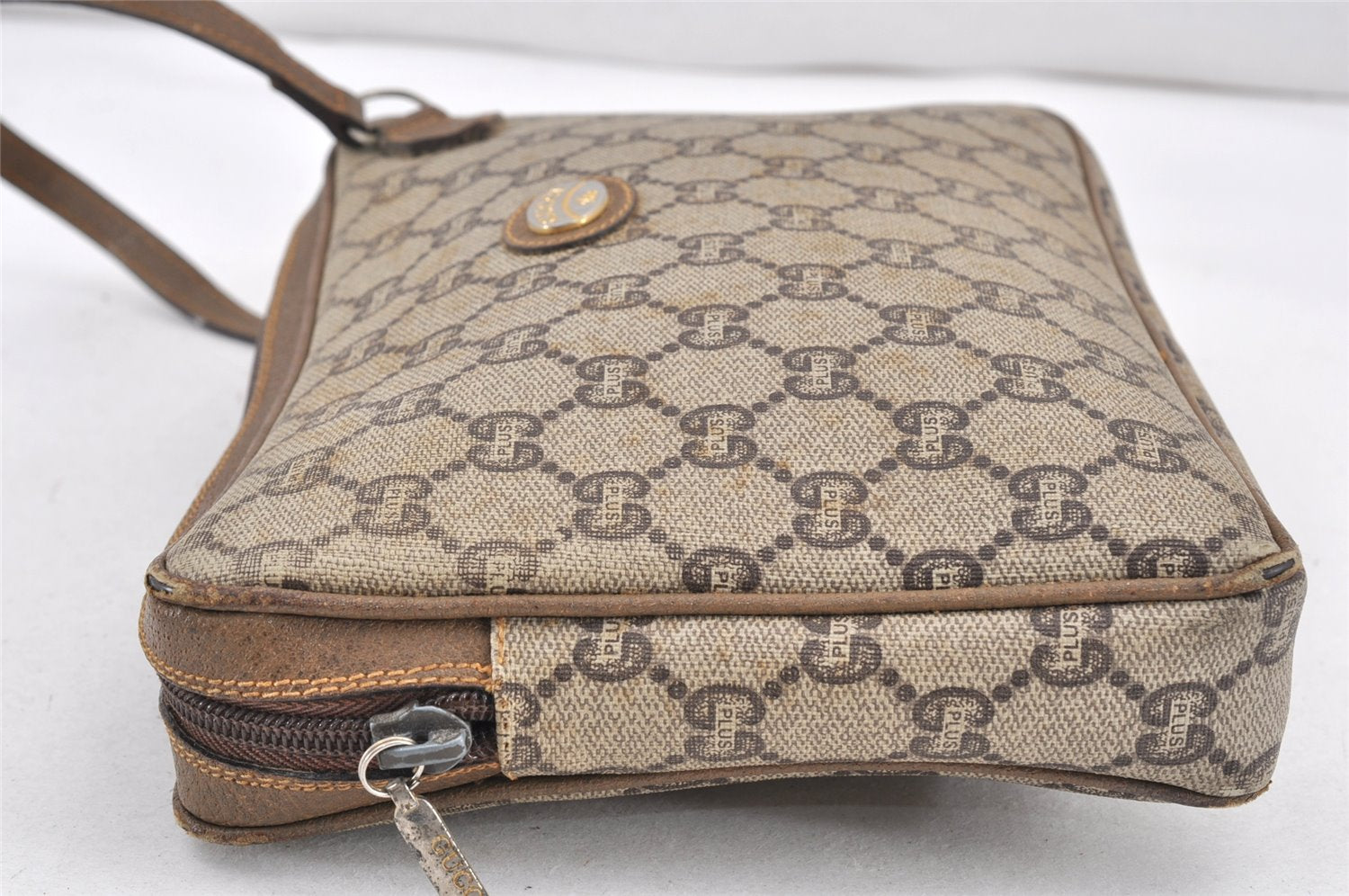 Authentic GUCCI GG Plus Clutch Hand Bag Purse GG PVC Leather Brown Junk 1682K