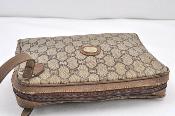 Authentic GUCCI GG Plus Clutch Hand Bag Purse GG PVC Leather Brown Junk 1682K