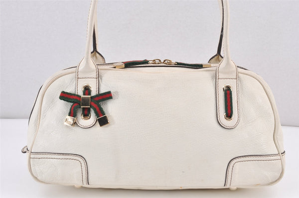 Auth GUCCI Web Sherry Line Princy Ribbon Shoulder Bag Leather 161720 White 1683K