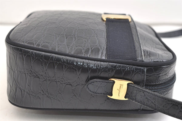 Authentic Salvatore Ferragamo Vara Shoulder Cross Bag Leather Navy Blue SF 1699K